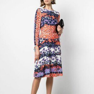Lela Rose Flared Floral Crepe Midi Dress Multicolor Size 4 Cocktail Party